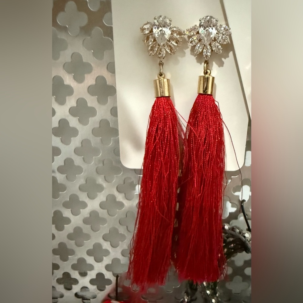 Elegant Red Tassel Earrings
